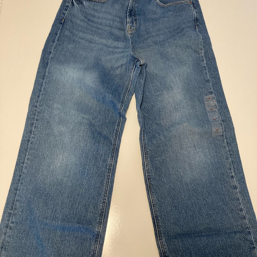 Old Navy Women denim jeans size 14 extra high rise wide leg medium wash